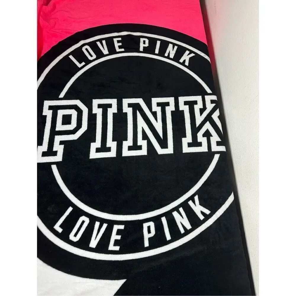 Rare Limited Victoria's Secret PINK Pink Black & White Stadium Blanket/Throw